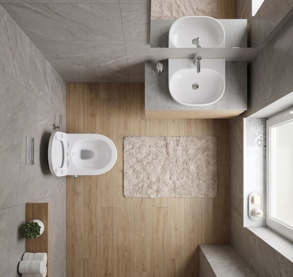 Erga Lily, vas de toaletă suspendat cu funcție de bideu + capac WC, alb lucios, ERG-V03-LILY-RIM-BID-WH