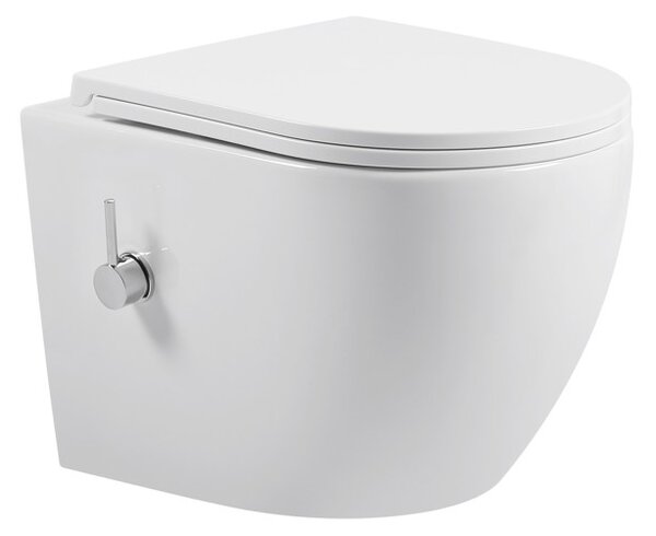 Erga Lily, vas de toaletă suspendat cu funcție de bideu + capac WC, alb lucios, ERG-V03-LILY-RIM-BID-WH