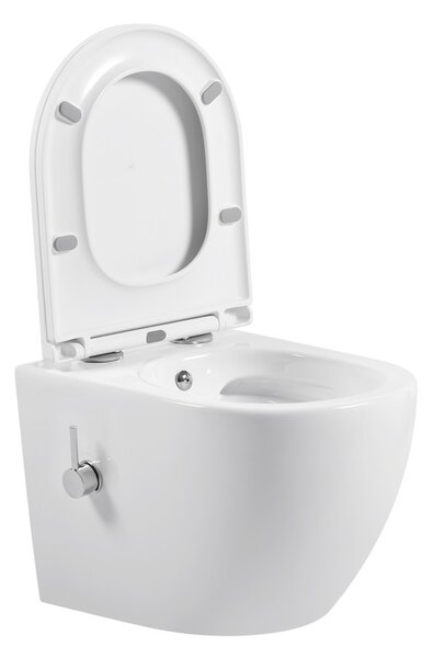 Erga Lily, vas de toaletă suspendat cu funcție de bideu + capac WC, alb lucios, ERG-V03-LILY-RIM-BID-WH