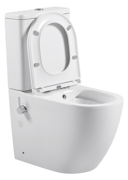 Erga Siena, Vas combinat WC 620x380x820 mm, Fără ramă + funcție bideu + capac WC, alb lucios, ERG-V03-SIENA-RIM-BID-WH