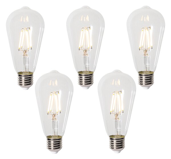 Set de 5 becuri LED E27 dimabile ST64 transparente 5W 600 lm 2700K