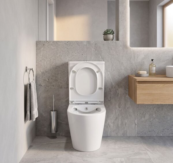 Erga Siena, Vas combinat WC 620x380x820 mm, Fără ramă + funcție bideu + capac WC, alb lucios, ERG-V03-SIENA-RIM-BID-WH