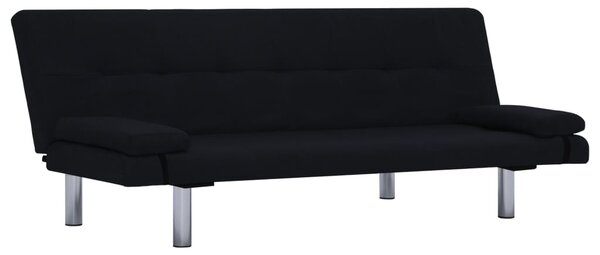 Canapea extensibilă cu două perne, negru, poliester