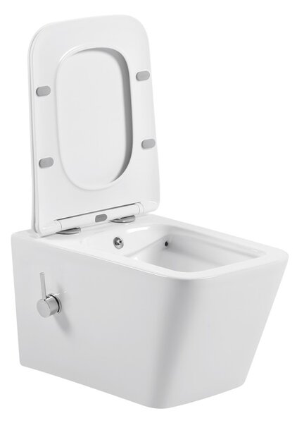Erga Mery, vas de toaletă suspendat cu funcție de bideu, fără rampă + capac WC, alb lucios, ERG-V03-MERY-RIM-BID-WH