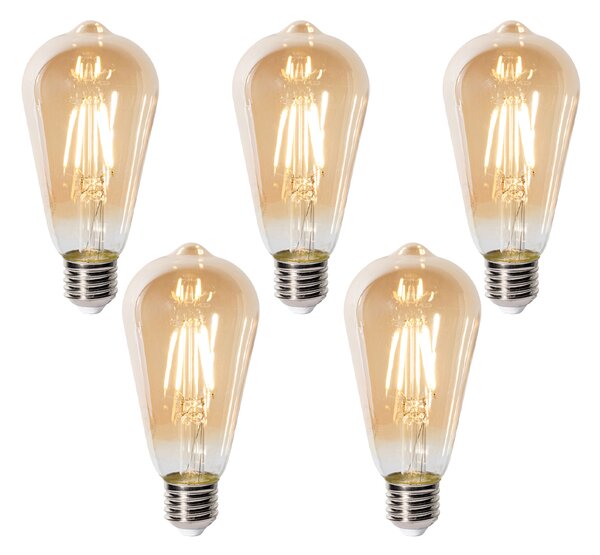 Set de 5 becuri LED E27 dimabile ST64 aurii 5W 450 lm 2700K