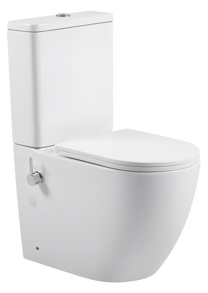 Erga Siena, Vas combinat WC 620x380x820 mm, Fără ramă + funcție bideu + capac WC, alb lucios, ERG-V03-SIENA-RIM-BID-WH