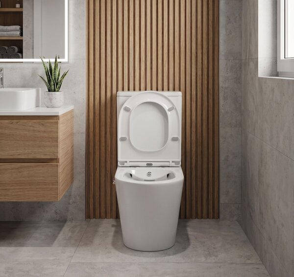 Erga Tina, Vas combinat WC 620x365x820 mm, Fără margine + funcție bideu + capac WC, alb lucios, ERG-V03-TINA-TO2-BID-WH