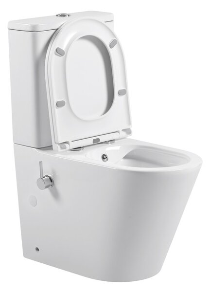 Erga Tina, Vas combinat WC 620x365x820 mm, Fără margine + funcție bideu + capac WC, alb lucios, ERG-V03-TINA-TO2-BID-WH