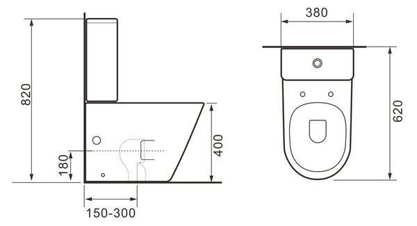 Erga Tina, Vas combinat WC 620x365x820 mm, Tornado 2.0 + capac WC, alb lucios, ERG-V03-TINA-TO2-WH