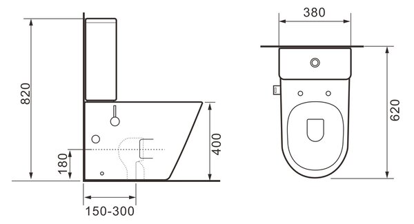 Erga Tina, Vas combinat WC 620x365x820 mm, Fără margine + funcție bideu + capac WC, alb lucios, ERG-V03-TINA-TO2-BID-WH