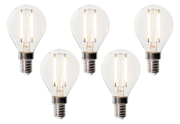 Set de 5 becuri LED E14 reglabile P45 sticlă transparentă 3W 250 lm 2200K