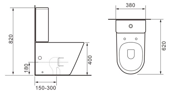 Erga Tina, Vas combinat WC 620x365x820 mm, Tornado 2.0 + capac WC, negru mat, ERG-V03-TINA-TO2-BK