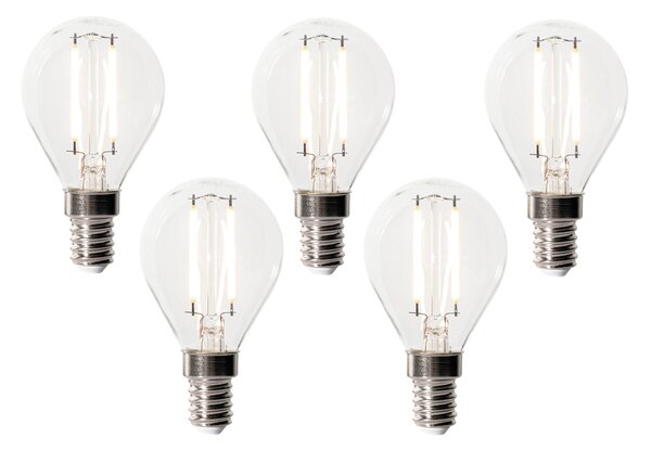 Set de 5 becuri LED E14 dimabile P45 sticlă transparentă 3W 350 lm 3000K