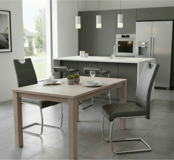 Scaun tapitat piele ecologica K211, gri/crom, 42x60x97 cm