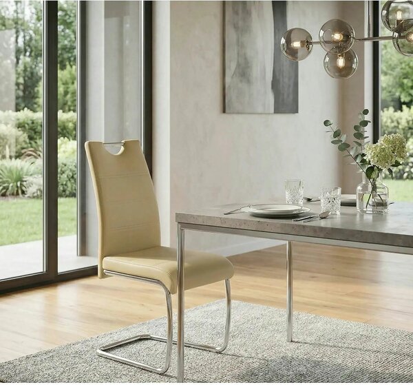 Scaun tapitat piele ecologica K211, bej/crom, 42x60x97 cm
