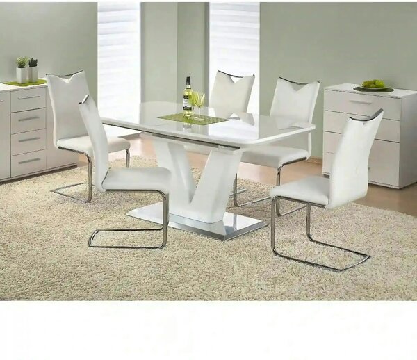 Scaun tapitat K224, alb/crom, piele ecologica/metal, 44X54X100 CM