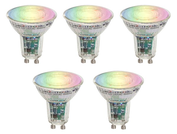 Set de 5 becuri inteligente GU10 50 LED transparente RGBW 4,5W 350 lm 2700-6000K