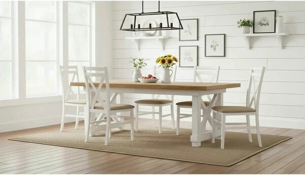 Scaun living Dariusz, bej/alb, stofa clasica/lemn, 45X43X90 CM