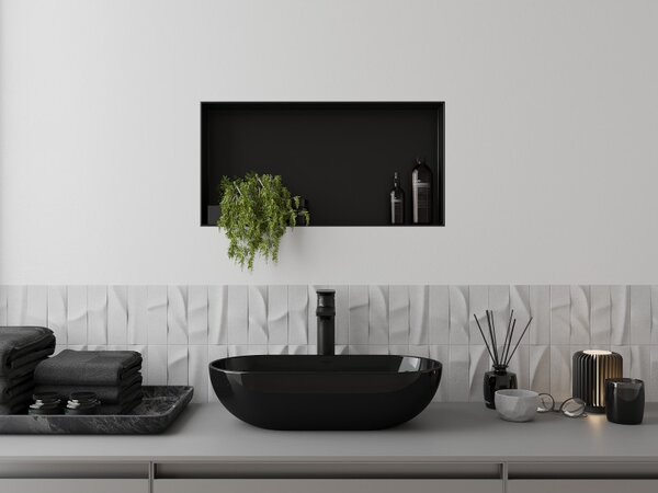 Mexen X-Wall-NR, raft încorporat fără guler 60 x 30 cm, negru mat, 1971603010