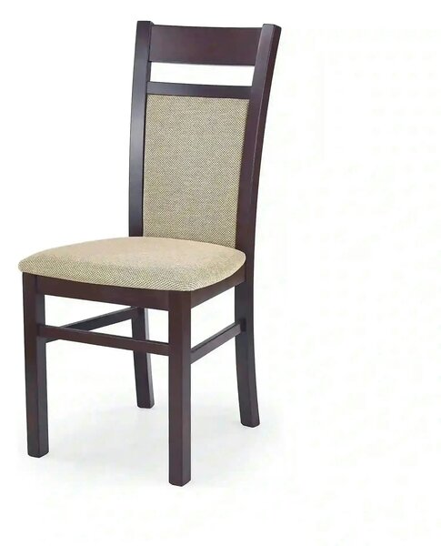 Scaun tapitat Gerard 2, bej/nuc inchis, stofa clasica/lemn de fag, 44X