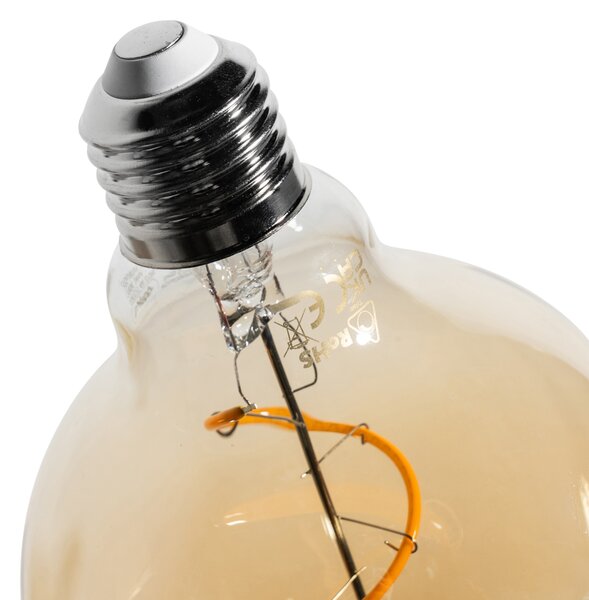Set de 5 becuri LED E27 dimabile cu filament spiralat G95 aurii 4W 270 lm 2100K