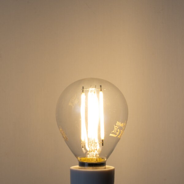 Set de 5 becuri cu filament LED E14, reglabile, G45, transparente, 4W, 470 lm, 2700K