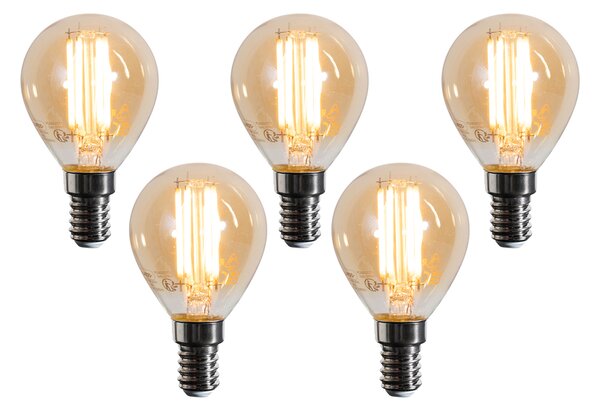 Set de 5 becuri LED E14 G45 aurii 2W 180 lm 2100K