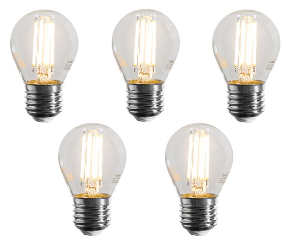 Set de 5 becuri cu filament LED E27, reglabile, G45, clare, 4W, 470 lm, 2700K