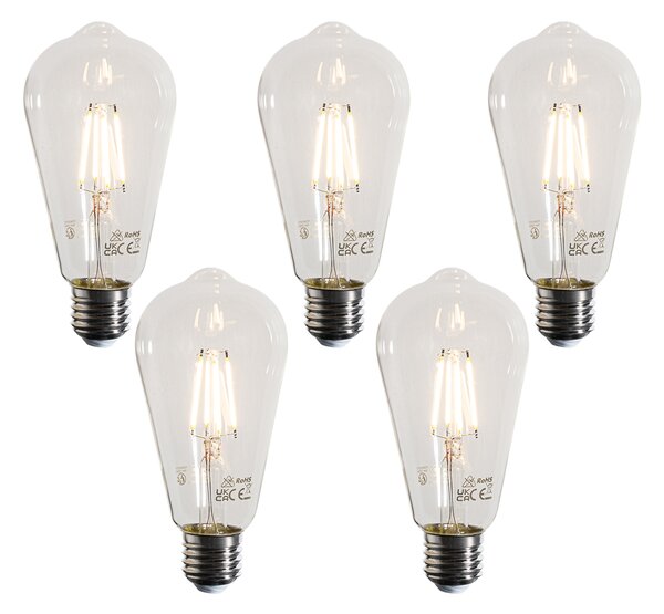 Set de 5 becuri cu filament LED E27 ST64 transparente 4W 470 lm 2700K