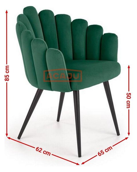 Scaun tapitat K410, verde/negru, stofa catifelata/metal, 65x62x85 cm