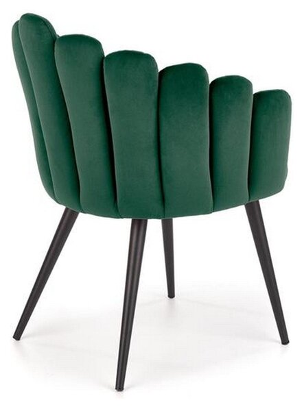 Scaun tapitat K410, verde/negru, stofa catifelata/metal, 65x62x85 cm