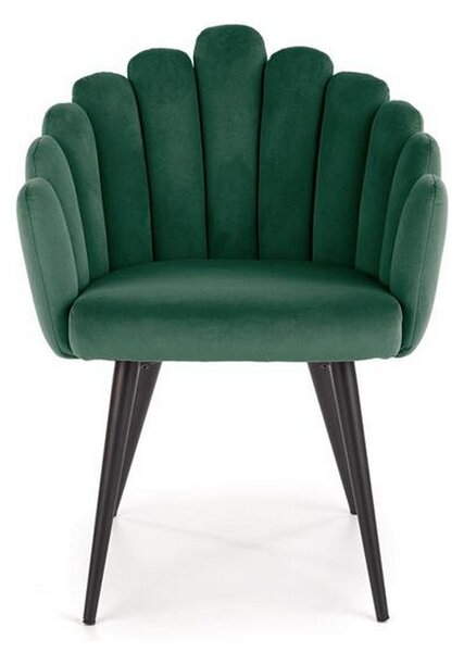 Scaun tapitat K410, verde/negru, stofa catifelata/metal, 65x62x85 cm