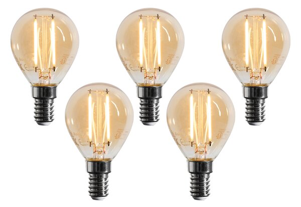 Set de 5 becuri LED E14 dimabile G45 aurii 4W 330 lm 2100K