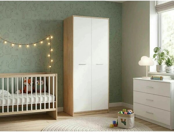 Dulap NEPO PLUS, alb/stejar sonoma, PAL, cu 2 usi, 80x55x197 cm