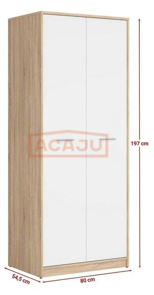 Dulap NEPO PLUS, alb/stejar sonoma, PAL, cu 2 usi, 80x55x197 cm