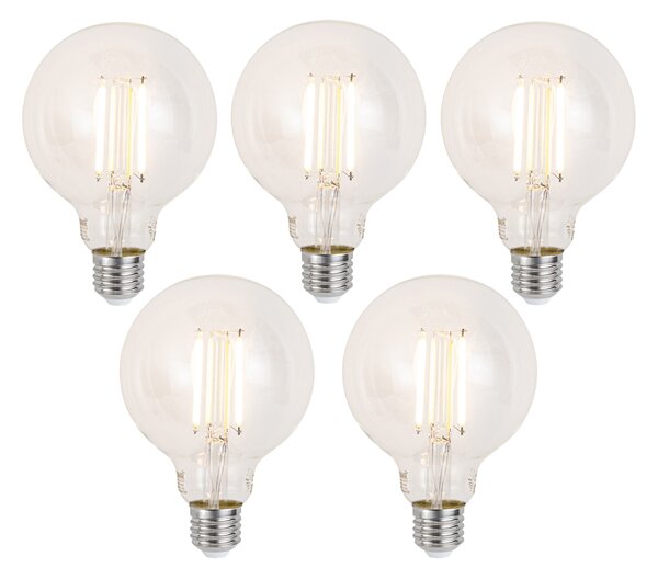 Set 5 becuri Becuri LED inteligente E27 reglabile G95 transparente 7W 806lm 2700-6500K