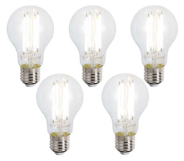 Set de 5 becuri LED inteligente E27, reglabile, A60, transparente, 7W, 806 lm, 2700-6500K