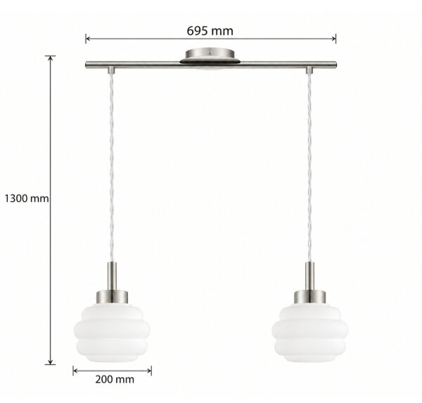 BRILAGI - Lampă suspendată LED pe cablu RETRO GLASS 2xE27/60W/230V crom mat/alb