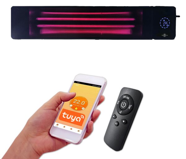 4500W/2250 Wați ElectricSun negru, incalzitor electric cu infrarosu, interior exterior, termostat cu Wi-Fi si APP internet TUYA, 100x18cm
