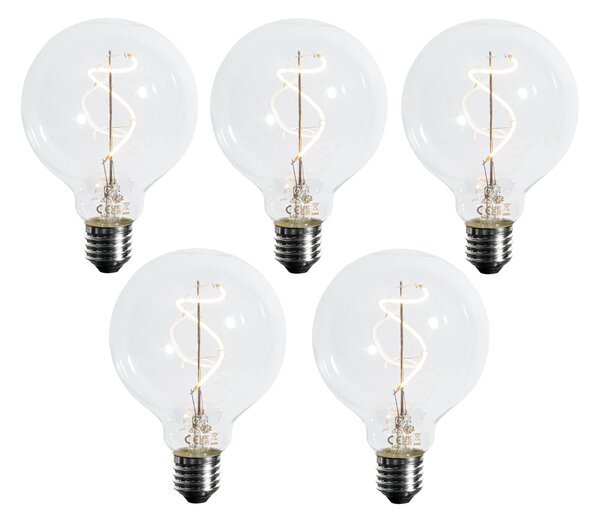 Set 5 becuri Bec cu filament spirală LED E27 reglabil G95 4W 270lm 2700K