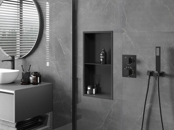 Mexen X-Wall-R, raft de perete cu guler 60 x 30 cm, negru mat, 1970603010S