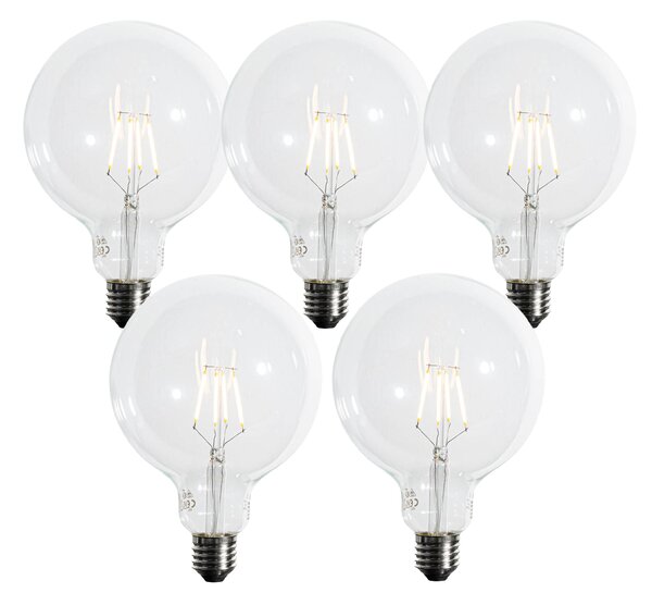 Set de 5 becuri LED E27 cu filament spiralat, cu 3 trepte de intensitate luminoasă, G125 4W 450 lm 2700K