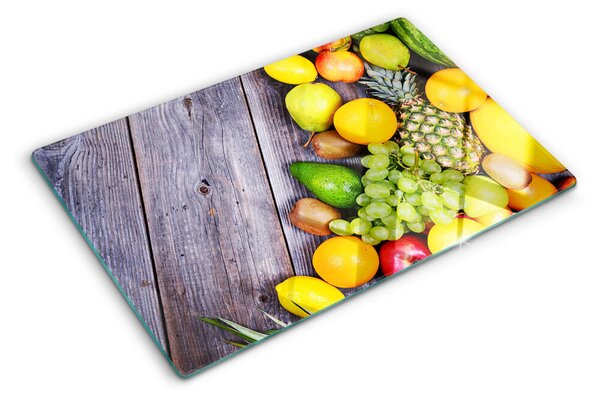 Tocător sticlă Fructe pe un fundal de lemn