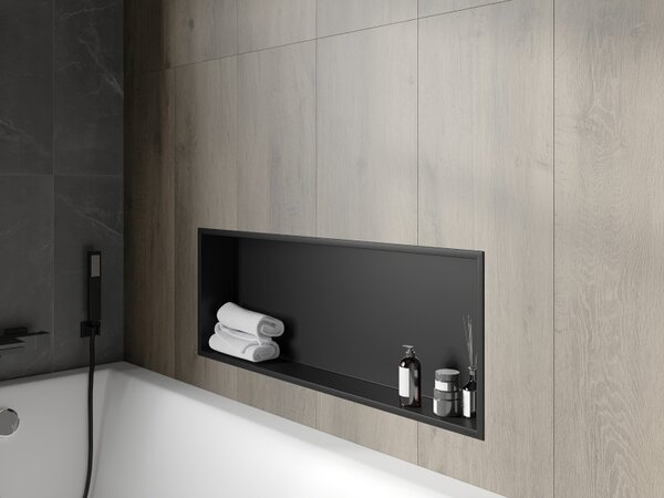 Mexen X-Wall-R, raft de perete incorporat cu guler 90 x 30 cm, negru mat, 1970903010