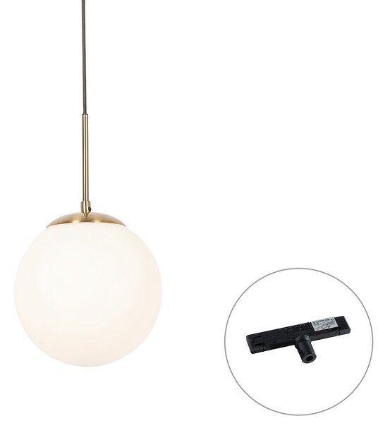 Lampă suspendată Art Deco aurie cu sticlă opal, inclusiv adaptor negru pentru șină monofazată - Slimline Flore