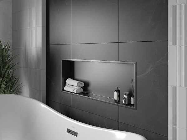 Mexen X-Wall-R, raft de perete incorporat cu guler 90 x 30 cm, negru mat, 1970903010