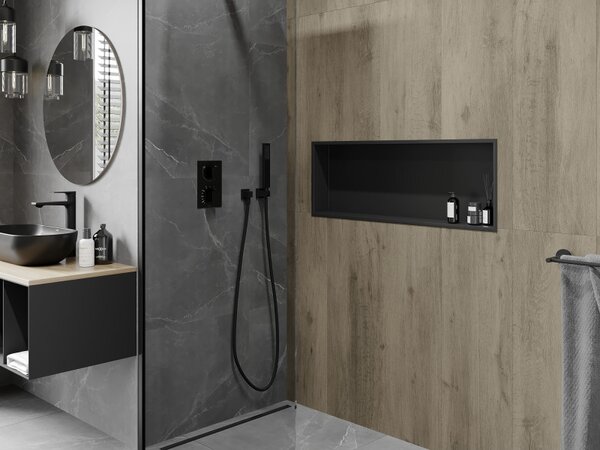 Mexen X-Wall-R, raft de perete incorporat cu guler 90 x 30 cm, negru mat, 1970903010
