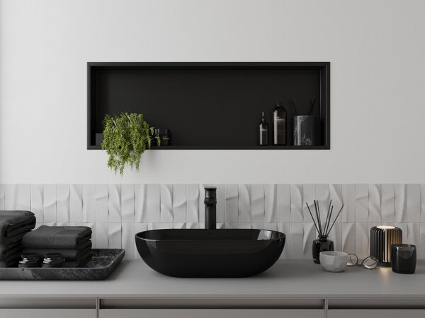Mexen X-Wall-R, raft de perete incorporat cu guler 90 x 30 cm, negru mat, 1970903010