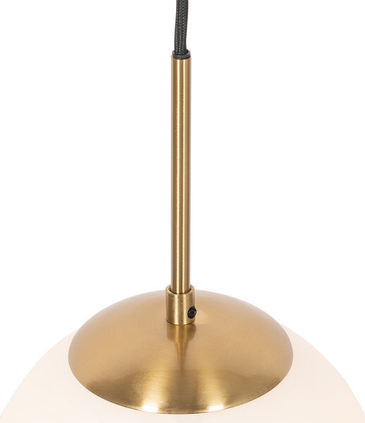 Lampă suspendată Art Deco aurie cu sticlă opal, inclusiv adaptor negru pentru șină monofazată - Slimline Flore