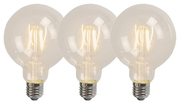 Set de 3 becuri LED cu filament E27 G95 4W 320lm 2700K